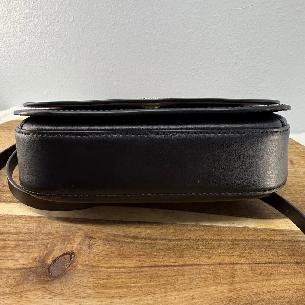 Kate Spade New York Nadine Medium Flap Shoulder Bag Black Leather Crossbody Pink